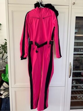 Women’s Hot Pink and Black Ski One-Piece with Hood